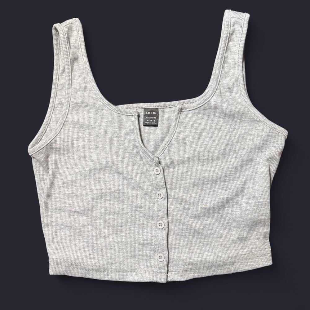 SHEIN Light Gray Button-Up Crop Top